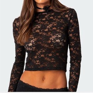 Edikted Black Lace Long Sleeve Top